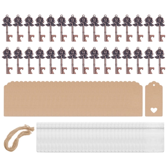 Acahhotxx 30Pcs Wedding Favours Key Bottle Opener Bag with Card Ribbon Individualized Key Opener for Wedding