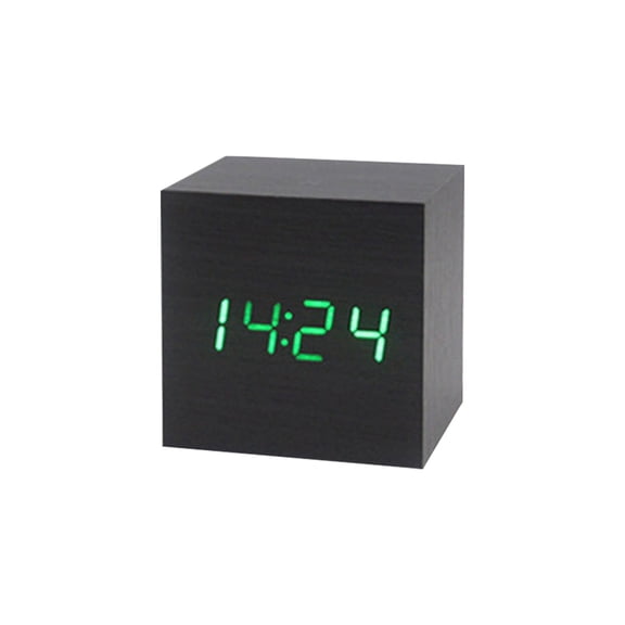 Acahhotxx Alarm Clock, Wood Cube Voice Control Led Alarm Clock Decorative Clock Ornaments Art Supplies for Home Bedroom Dormitory - 08