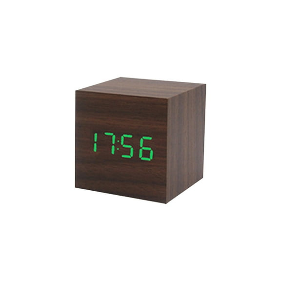 Acahhotxx Alarm Clock, Wood Cube Voice Control Led Alarm Clock Decorative Clock Ornaments Art Supplies for Home Bedroom Dormitory - 16
