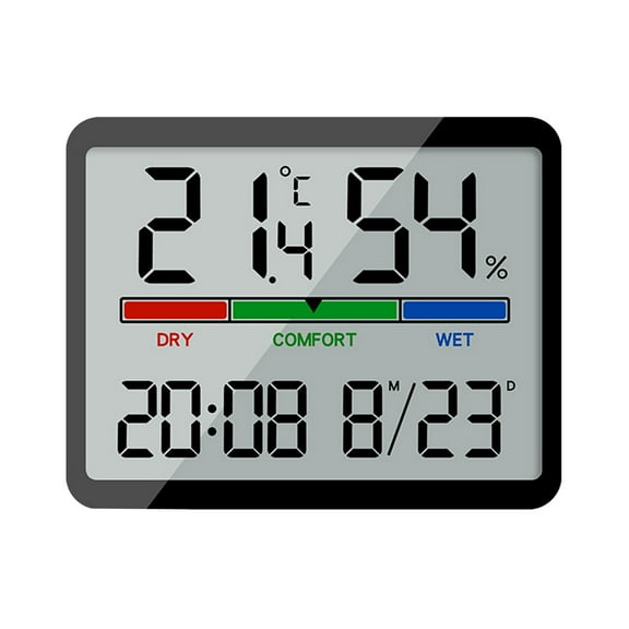 Acahhotxx Atomic Clock, Digital Wall Clock Large Display, Date & Temperature Humidity Sensing for Home and Office Use Battery Operated - Black 8280 (New)