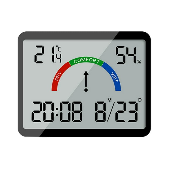 Acahhotxx Atomic Clock, Digital Wall Clock Large Display, Date & Temperature Humidity Sensing for Home and Office Use Battery Operated - Black 9905 (New)