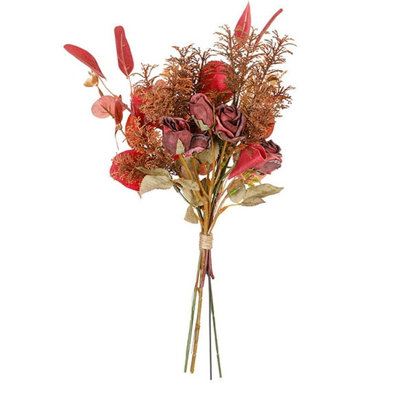 Acahhotxx Autumn Bride Silk Rose Bouquets Flower Arrangements Wedding Home Garden Decoration Fall Accessory