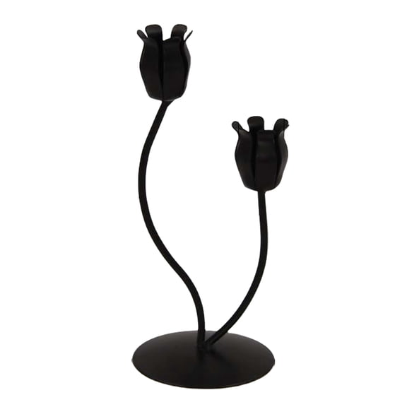 Acahhotxx Candle Holder, Elegant Metal Candle Holder Flower Shape Candelabra Iron Tapered Candle Stand Candlestick for Table Centerpieces Decors - Black Double Head