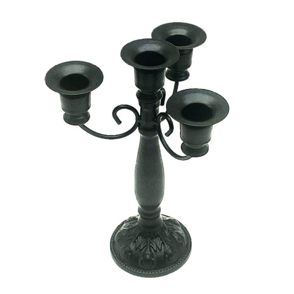 Acahhotxx Candle Holder, European Baroques Iron Candle Holder with 4 Cup Table Centerpieces Vintage Metal Candelabra Candlestick for Home Decors - Four High Cups Of Black