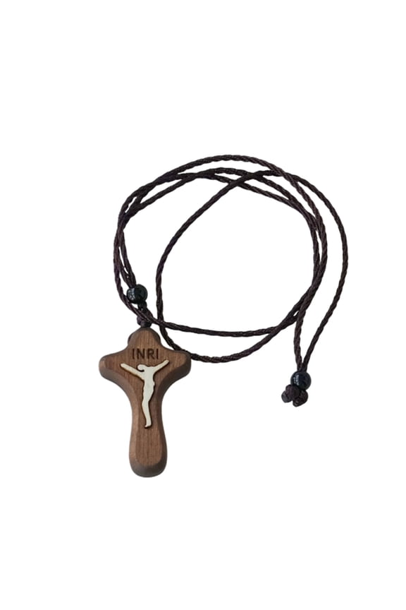 Crucifix Necklace, Simple Prayer Wood Metal Rope Necklace Men Women Accessories Jewelry - brown