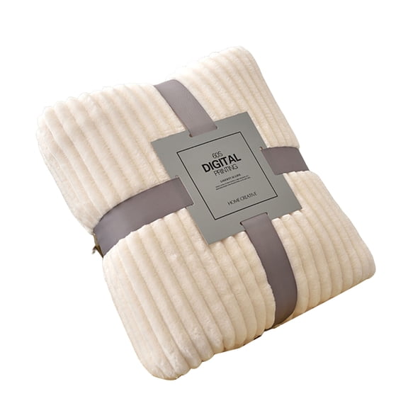 Acahhotxx Flannel Blankets, Striped Flannel Blankets for Beds Solid Color Soft Warm Minks Throw Sofa Bedspread Beach Travel Blankets - Off White - S