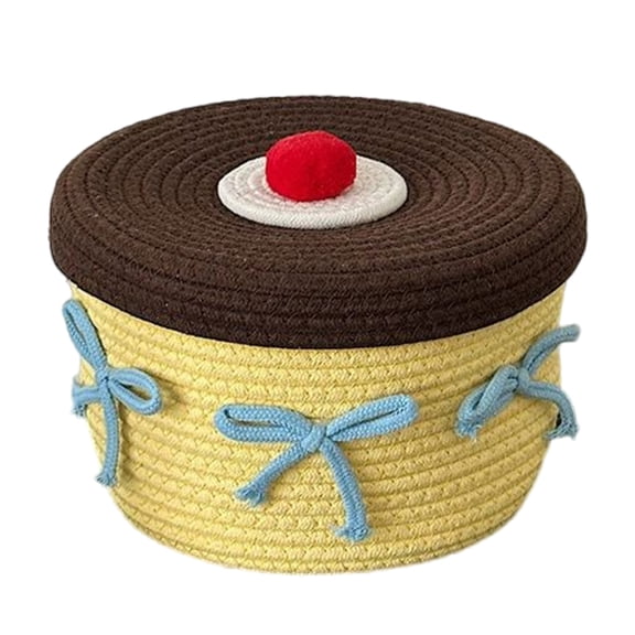 Acahhotxx Handwoven Baskets, Lovely Sturdy Cotton Thread Handwoven Storage Box Home Accessory for Snacks and Cosmetics with Lid Designs