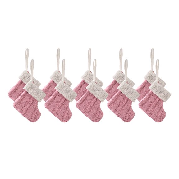 Acahhotxx Knitted Stocking, 10Pcs Christmas Tree Pendant Large Knitted Socks for Festives Home Decoration Colorful Present Bag Hanging Ornament - Pink