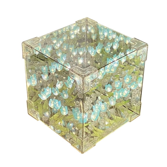 Acahhotxx Night Lamp, Romance Tulips Night Light Crafting Kits Handmade Tulips Flower Square Cube Table Lamp for Home Decors Ambiences Light - 30 Blue Blue