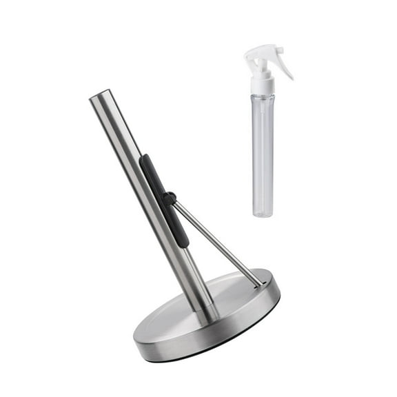 Acahhotxx Roll Holder, Stainless Steel Paper Towel Holder with Sprays Bottle Standing Weighted Base Tissue Roll Rack for Kitchen Countertop