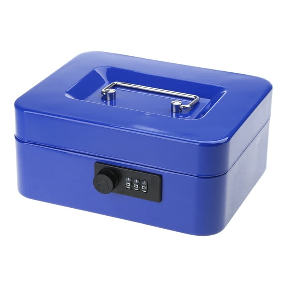 Acahhotxx Safe Boxes, Cash Box with Money Tray Combination Lock Metal Money Box with Cash Tray Portable for Home Office - Blue - M