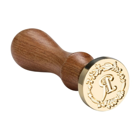 Acahhotxx Sealing Stamp Handle, Seal Stamp Wood Handle with Stamp Head Replacement, Letter Stamp Head, Vintage Seal Tool for Envelopes Embellishments - Flower Ring Letter R