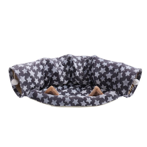 Acahhotxx Tunnel Tubes, Star/Heart Cat Tunnel Toy Play Tunnel Warm Tube Polyester Hideaway Crinkle Tunnel for Small Pet - Gray Star