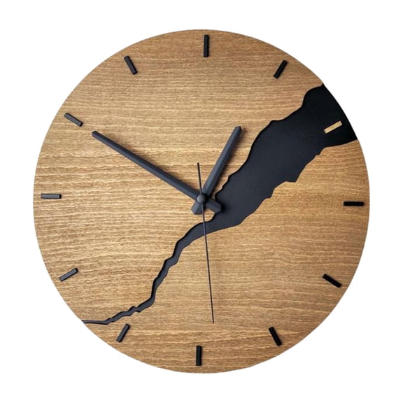 Acahhotxx Wall Clock, Modern Minimalists Wood Wall Clock Creative Cracked Designs Battery Operated Hanging Clock for Home and Office Decors - C