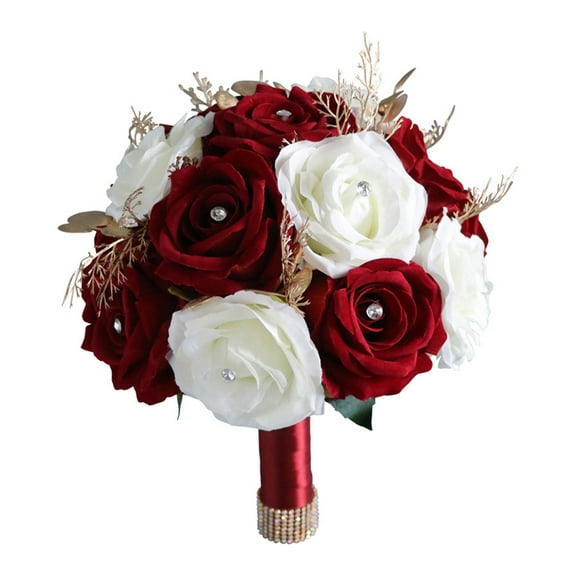 Acahhotxx Wedding Flower Bouquet Artificial White and Wine Flowers Props
