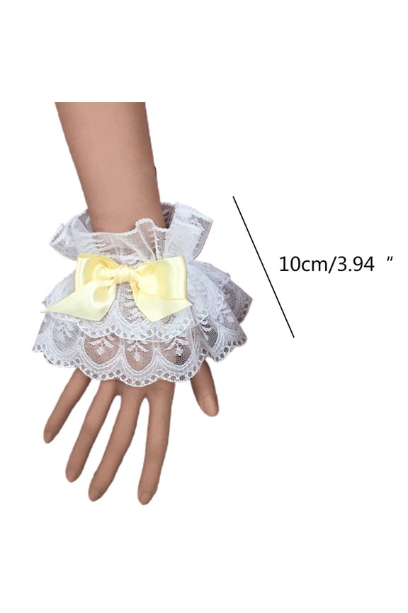 Women Bracelet, Women Hand Sleeve Wrist Cuffs Ruffled Lace Bowknot Maid Cosplay Bracelet