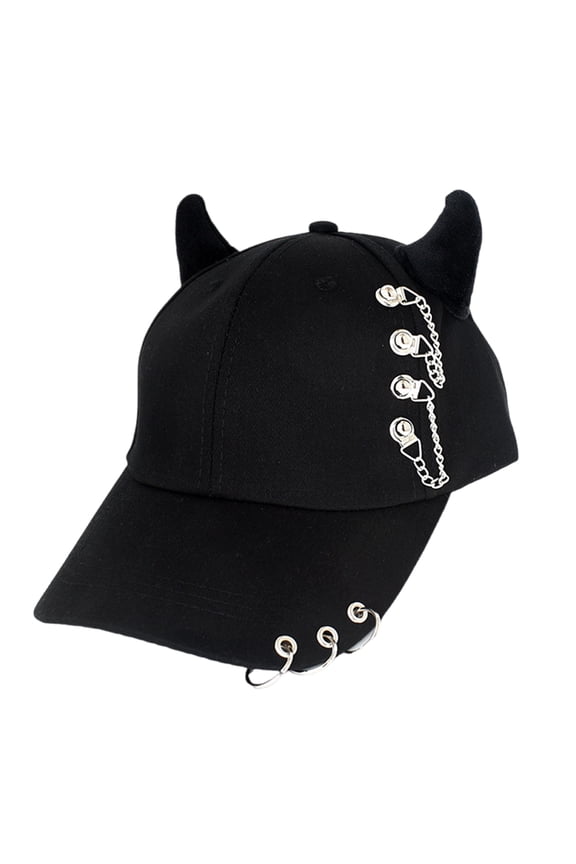 knitted hat, Fashion Hip Hop Caps Baseball Caps With Metal Rings Adjustable Strap Cotton Horn Hat Unique Hip Hop For Men And Women