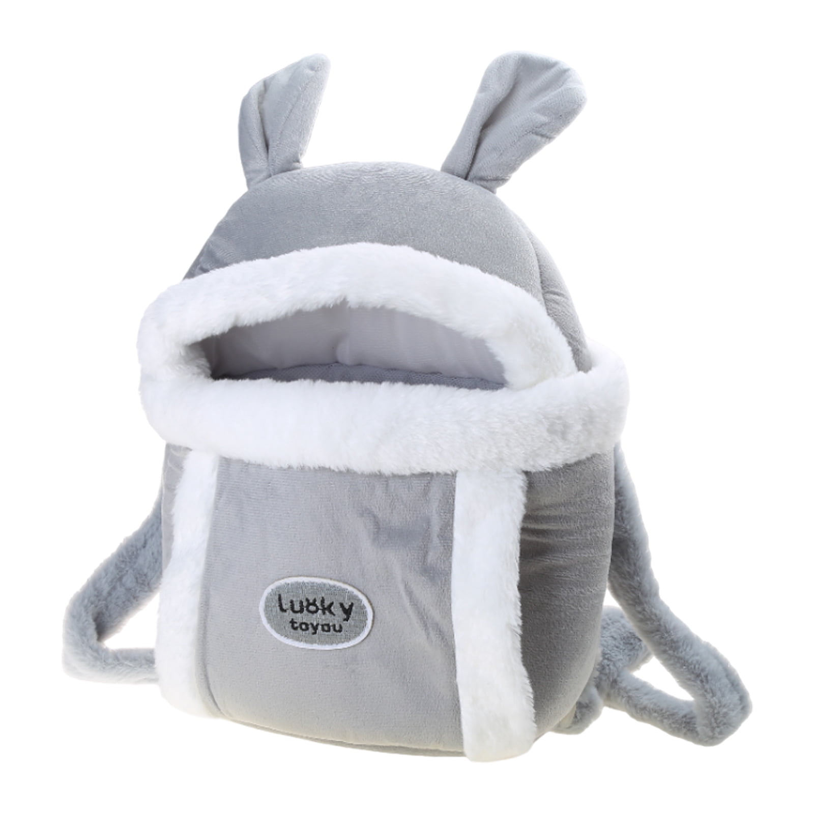Acahhotxx plush carriers, Pet Cats Carrier Backpack Warm Travel Bag for Kitten Dog Portable Small Animal Plush Carrying Bag Cat Winter Chest Bag - Gray - L