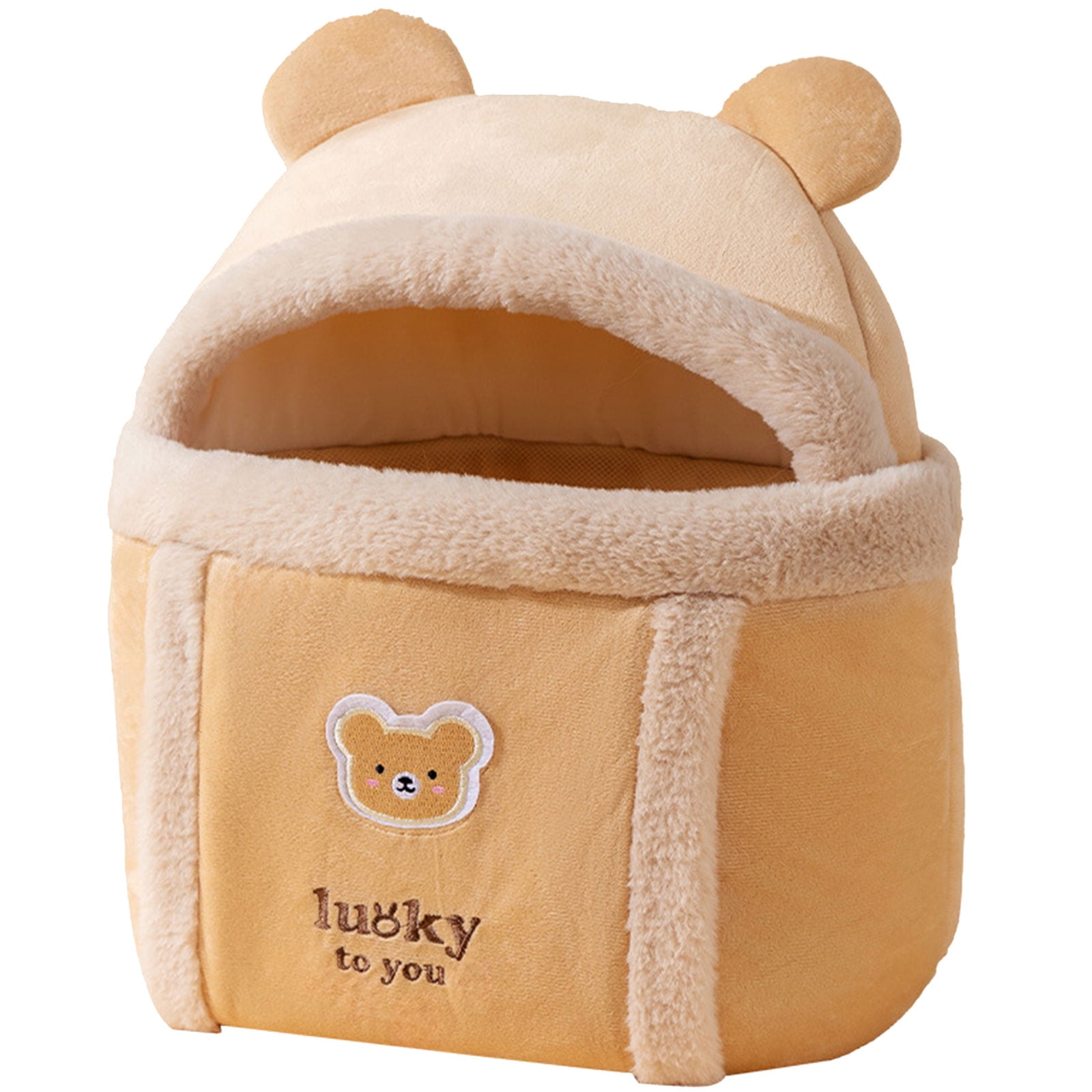 Acahhotxx plush carriers, Pet Cats Carrier Backpack Warm Travel Bag for Kitten Dog Portable Small Animal Plush Carrying Bag Cat Winter Chest Bag - Yellow - L