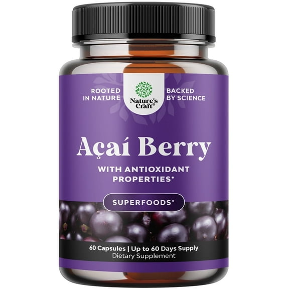 Acai Berry Supplement for Energy & Weight Goals - Immune Support Supplement with Antioxidant Benefits - 600 mg Acai Berry 4:1 Extract for Cognitive Health - Advanced Skin Care Support - 60 Capsules