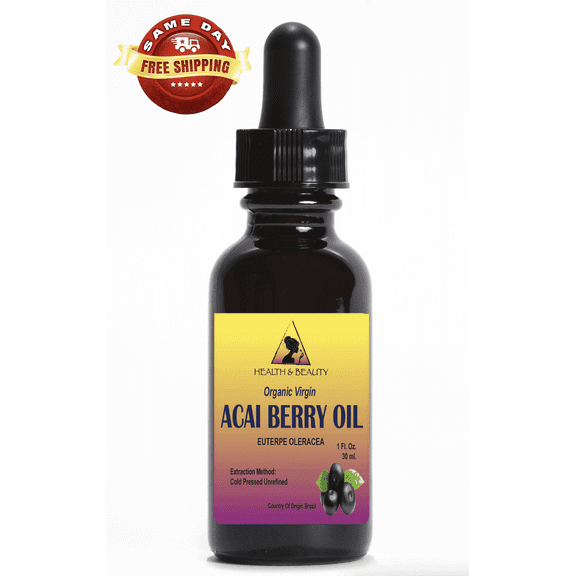 Acai Berry Oil Unrefined Organic Virgin Cold Pressed Pure Glass Dropper 1.0 oz