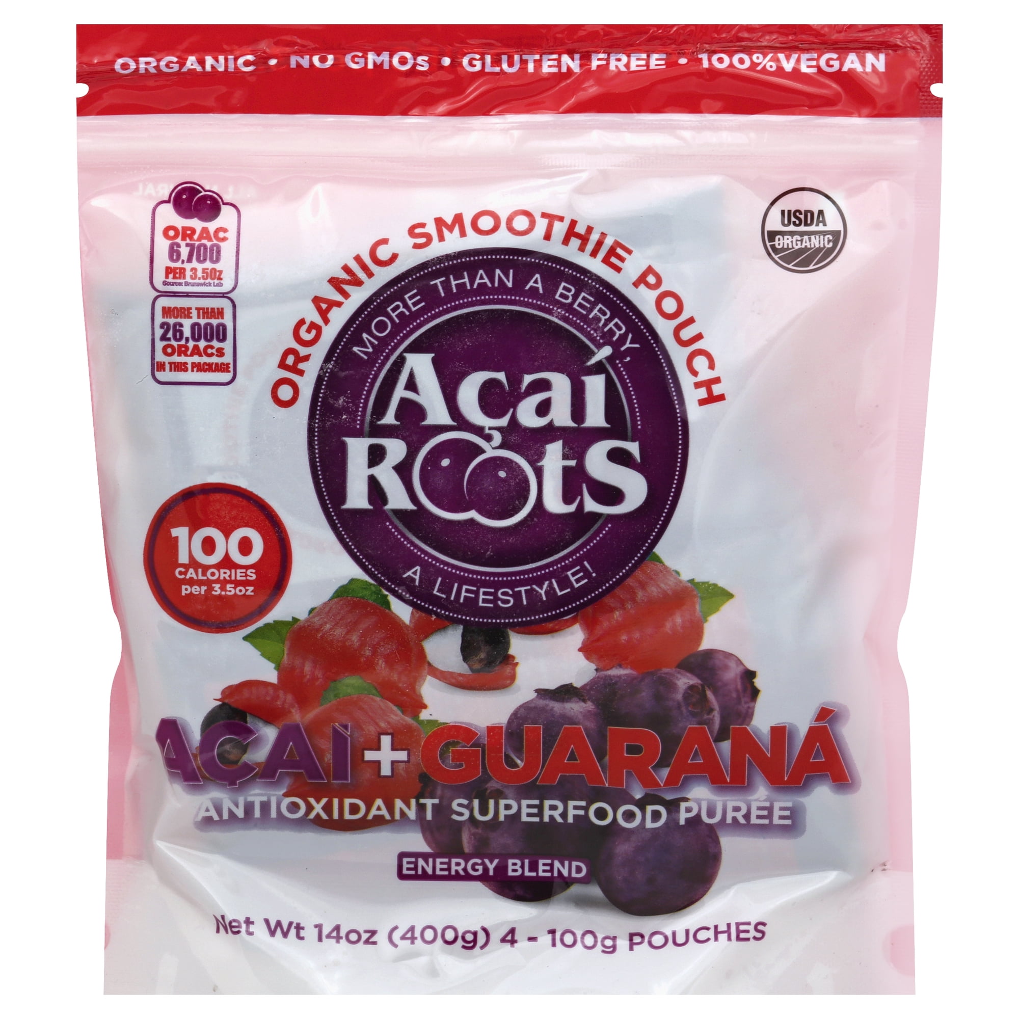 Acai Guarana Organic No GMO's Vegan Premium Smoothie Energy Blend Pouches 100g Pack of 64 