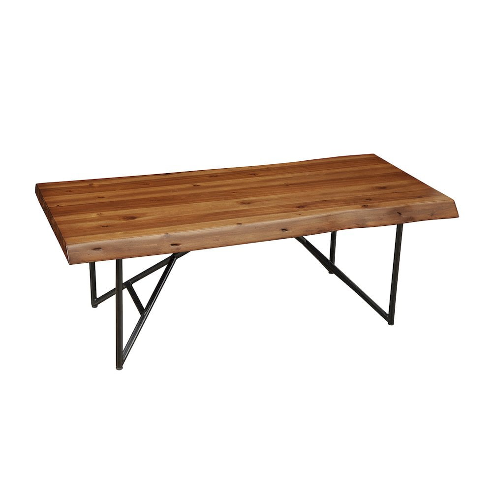 Transitional Industrial Acacia Wood Coffee Table with Metal Legs