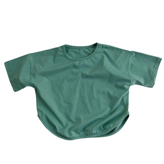 Acaics Boys Short Sleeve T-Shirt, Toddler Curved Hem Crew Neck Thin Soft Solid Color Summer Tee, Casual Play Top for Little & Medium Boys