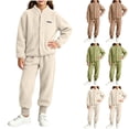 thumbnail image 1 of Acaics Girls' 2 Piece Fleece Tracksuit Set: Stand Collar Button Up Long Sleeve Jogger Outfit, Warm Loungewear for Girls Ages 1–10, 1 of 8