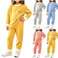 thumbnail image 1 of Acaics Girls' 2 Piece Ribbed Tracksuit Set: Color Block Crew Neck Long Sleeve Cuffed Jogger Outfit, Soft Daily Loungewear for Girls Ages 6 Months–6, 1 of 7