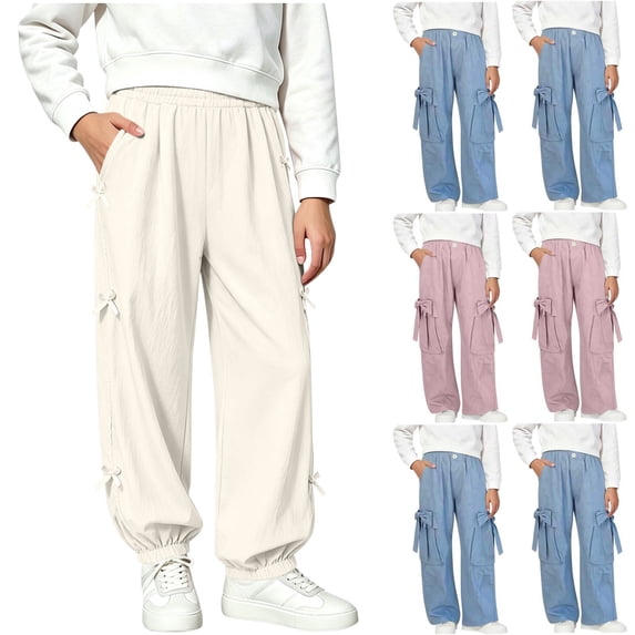 Acaics Girls' Bow Knot Baggy Track Pants Casual Bow with Pocket Y2K Going Ou Size 5-20