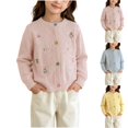 thumbnail image 1 of Acaics Girls Cable Knit Cardigan, Long Sleeve Crew Neck Button Down Cute Embroidery Sweater with Pockets for Fall Winter, 1 of 8