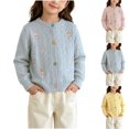 thumbnail image 1 of Acaics Girls Cable Knit Cardigan, Long Sleeve Crew Neck Button Down Cute Embroidery Sweater with Pockets for Fall Winter, 1 of 8