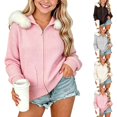 thumbnail image 1 of Acaics Girls' Faux Fur Hood Waffle Knit Jacket: Full Zip Casual Hoodie with Front Pockets for Teens Ages 7–15, 1 of 7