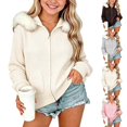 thumbnail image 1 of Acaics Girls' Faux Fur Hood Waffle Knit Jacket: Full Zip Casual Hoodie with Front Pockets for Teens Ages 7–15, 1 of 7