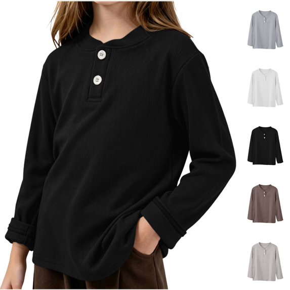 Acaics Girls' Long-Sleeve Layering T-Shirt: Fall Solid-Color Lightweight Modal Long-Sleeve Crew-Neck Top, Ages 0–15