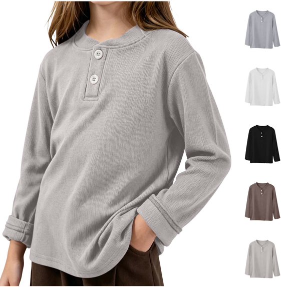 Acaics Girls' Long-Sleeve Layering T-Shirt: Fall Solid-Color Lightweight Modal Long-Sleeve Crew-Neck Top, Ages 0–15