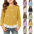 thumbnail image 1 of Acaics Girls' Long-Sleeve Layering T-Shirt: Round-Neck Ribbed Long-Sleeve Casual and Comfortable Base Layer Top With Lace Hem, Suitable for Ages 0–11, 1 of 10