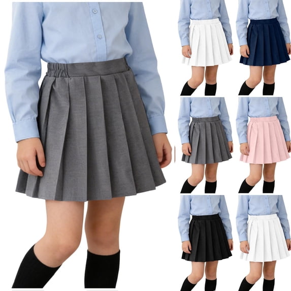 Acaics Girls' School Uniform Pleated Skirt: Lightweight, Elastic-Waist Skirt, Suitable for Ages 2–16