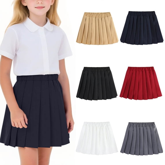 Acaics Girls' School Uniform Pleated Skirt with Lining to Prevent Exposure, Lightweight Active Skirt, Sizes for Ages 2–17