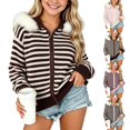 thumbnail image 1 of Acaics Girls' Striped Waffle Knit Zip Up Hoodie: Faux Fur Trim Hood Casual Knit Jacket for Teens Ages 7–15, 1 of 8