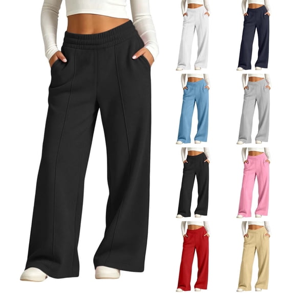 Acaics Girls' Wide Leg Casual Pants High Waisted Sweatpants Dress Pants Slacks Trousers with Pockets Size 5-19