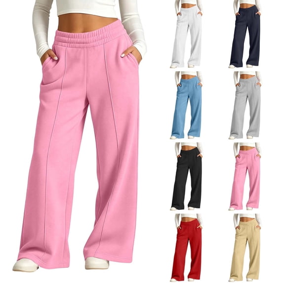Acaics Girls' Wide Leg Casual Pants High Waisted Sweatpants Dress Pants Slacks Trousers with Pockets Size 5-40