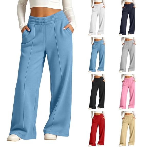 Acaics Girls' Wide Leg Casual Pants High Waisted Sweatpants Dress Pants Slacks Trousers with Pockets Size 5-56