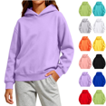 thumbnail image 1 of Acaics Kids Pullover Hoodie Girls And Boys Solid Color Long Sleeve Hooded Sweatshirt With Kangaroo Pocket Casual Basic Tops For 2-14 Years, 1 of 8