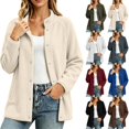 thumbnail image 1 of Acaics Women Oversized Stand Collar Fleece Coat, Long Sleeve Raglan Sleeve Snap Button Casual Outer Jacket with Side Pockets, 1 of 9