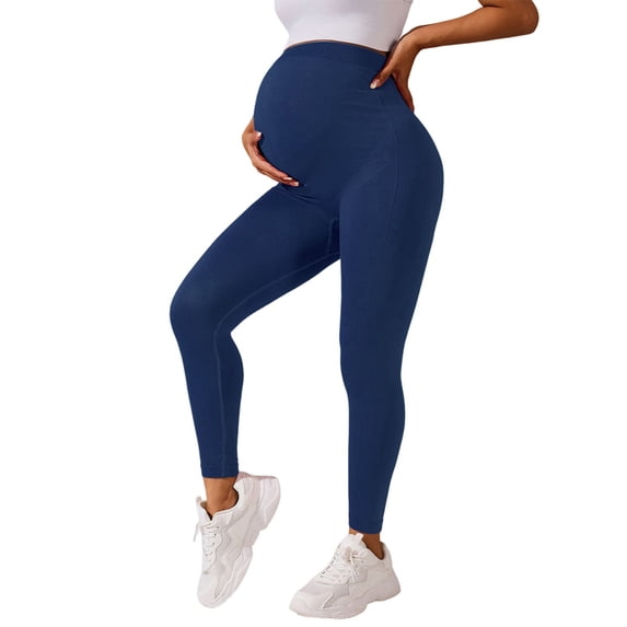 Acaics Womens Ribbed High Waist Maternity Leggings Full Panel Belly Support Stretch Soft Knit Pregnancy Workout Leggings