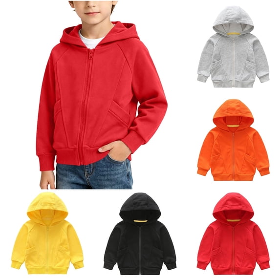 Acaics Zip up Hoodie for Boys Soft Solid Classic Full Zip Hooded Sweatshirts for Kids (1-12 Years)