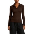 thumbnail image 1 of AcaicsNo Boundaries Women's Long Sleeve Knit Top, Slim Fit Ribbed V Neck Polo Collar Solid Casual Sweater, 1 of 6