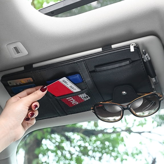 Acaige 1 Pc Leather Car Sun Visor Organizer Interior Pocket Pen Glasses Bag Storage Holder